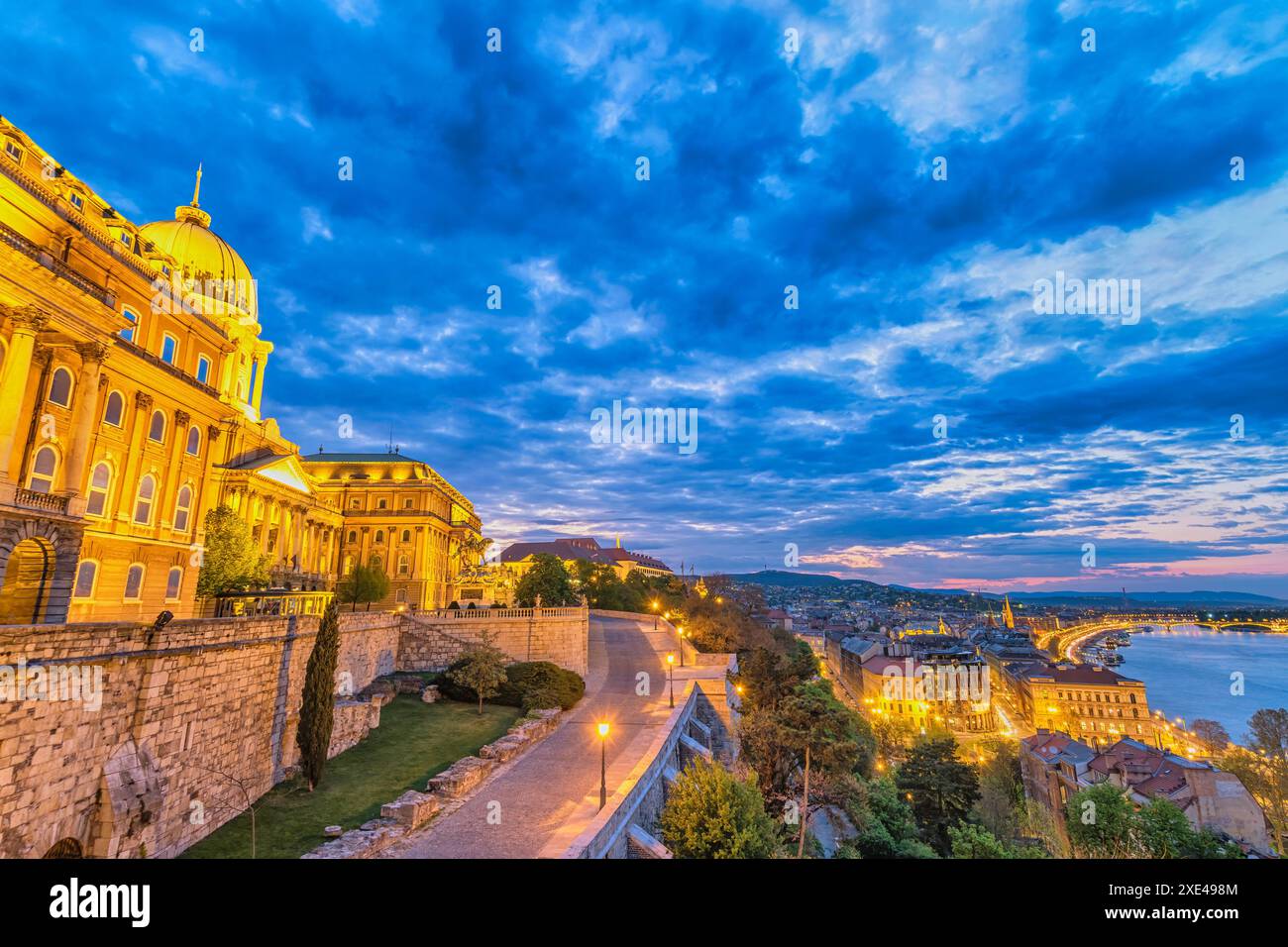 Budapest Hungary, city skyline night at Buda Castle and Danube River ...