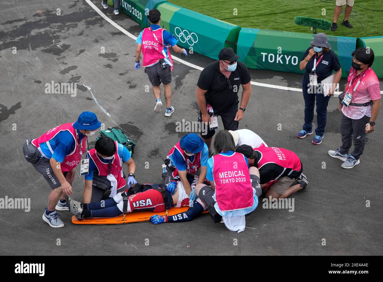 FILE Medics prepare to carry Connor Fields, of the United States