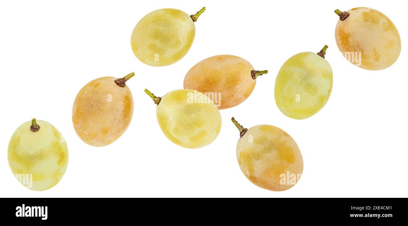 Falling green grape isolated on white background Stock Photo
