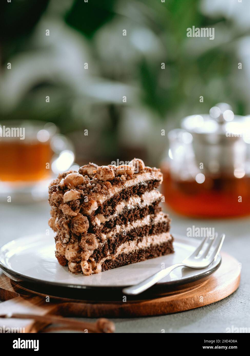 Piece of caramel and chocolate sponge cake Stock Photo