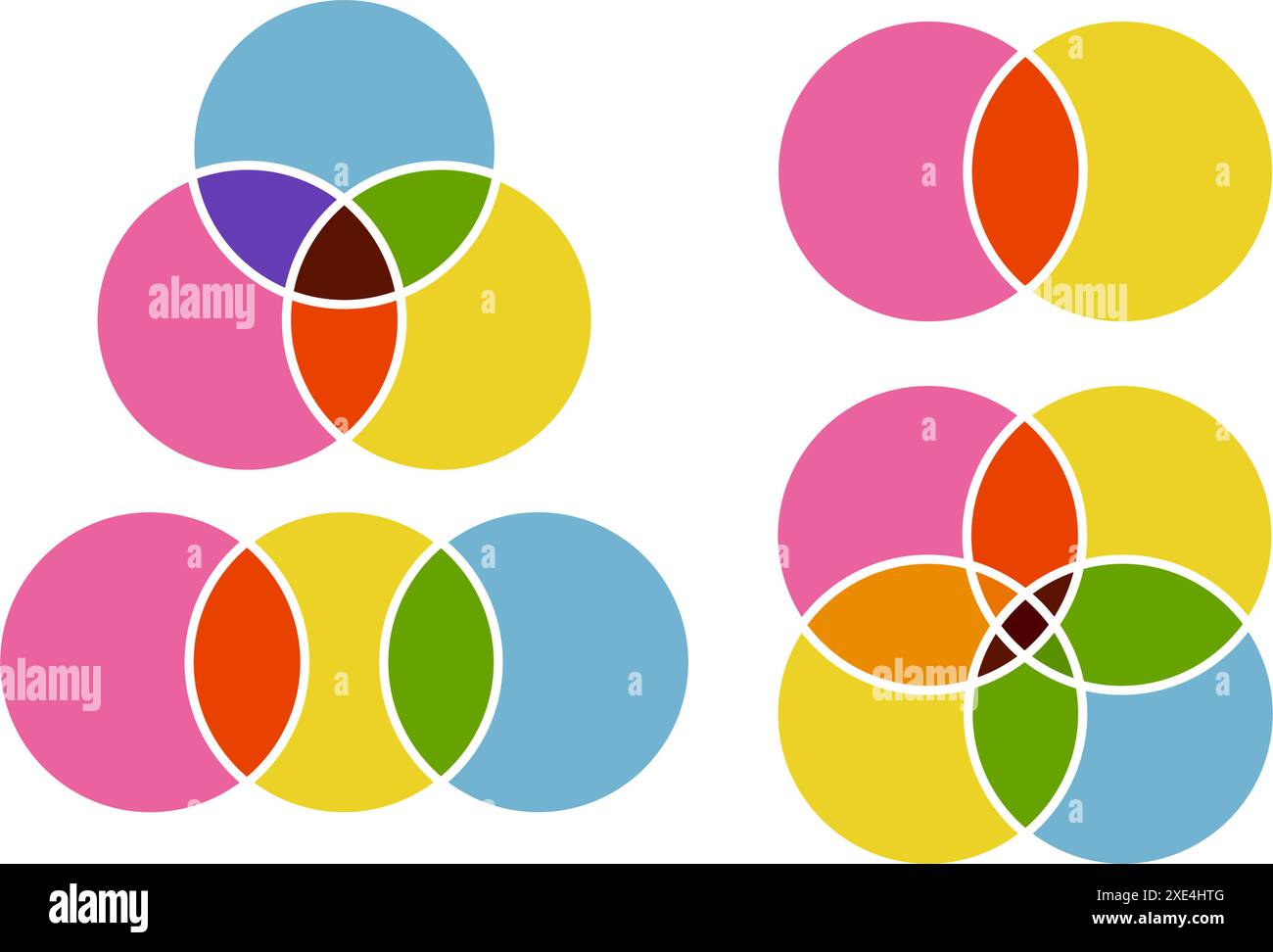Venn diagrams. Circle intersection for infographic. 2, 3 and four graph ...