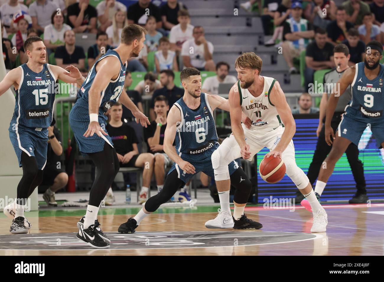 Ljubljana, Slovenia. 25th June, 2024. Domantas Sabonis (Front R) of