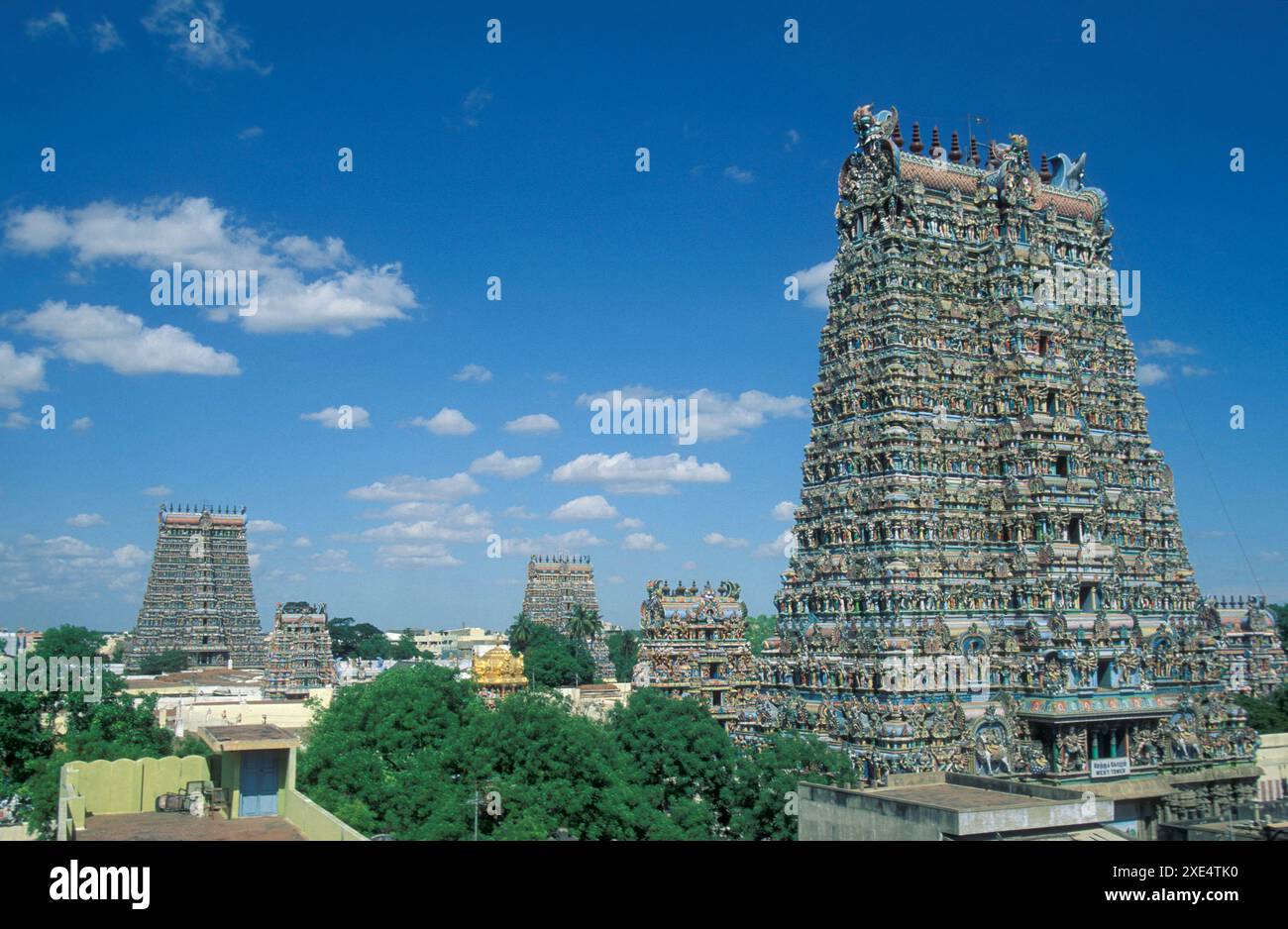 a view of the Tower of the Meenakshi Amman Temple in the city of ...