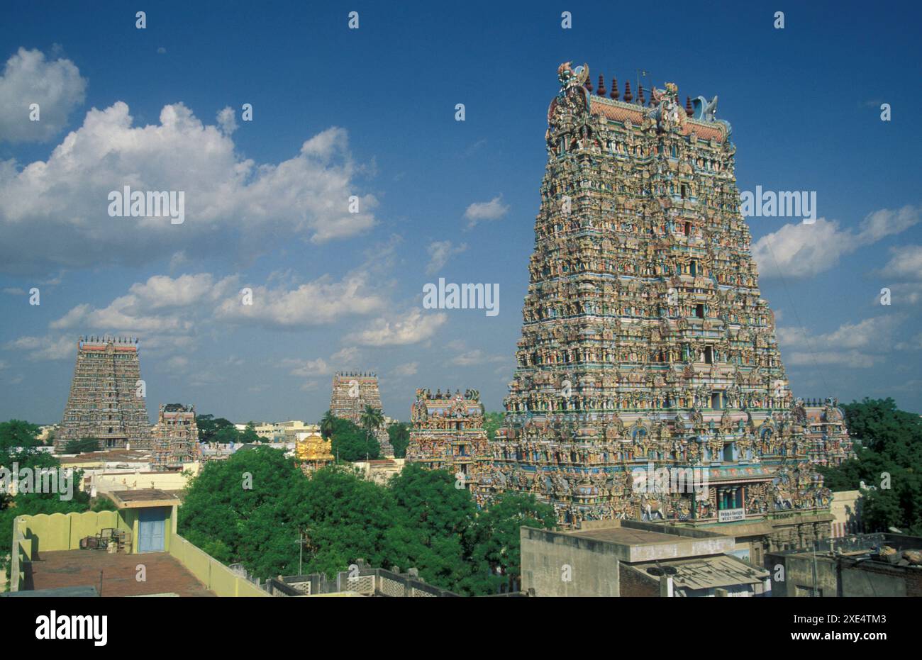 a view of the Tower of the Meenakshi Amman Temple in the city of ...