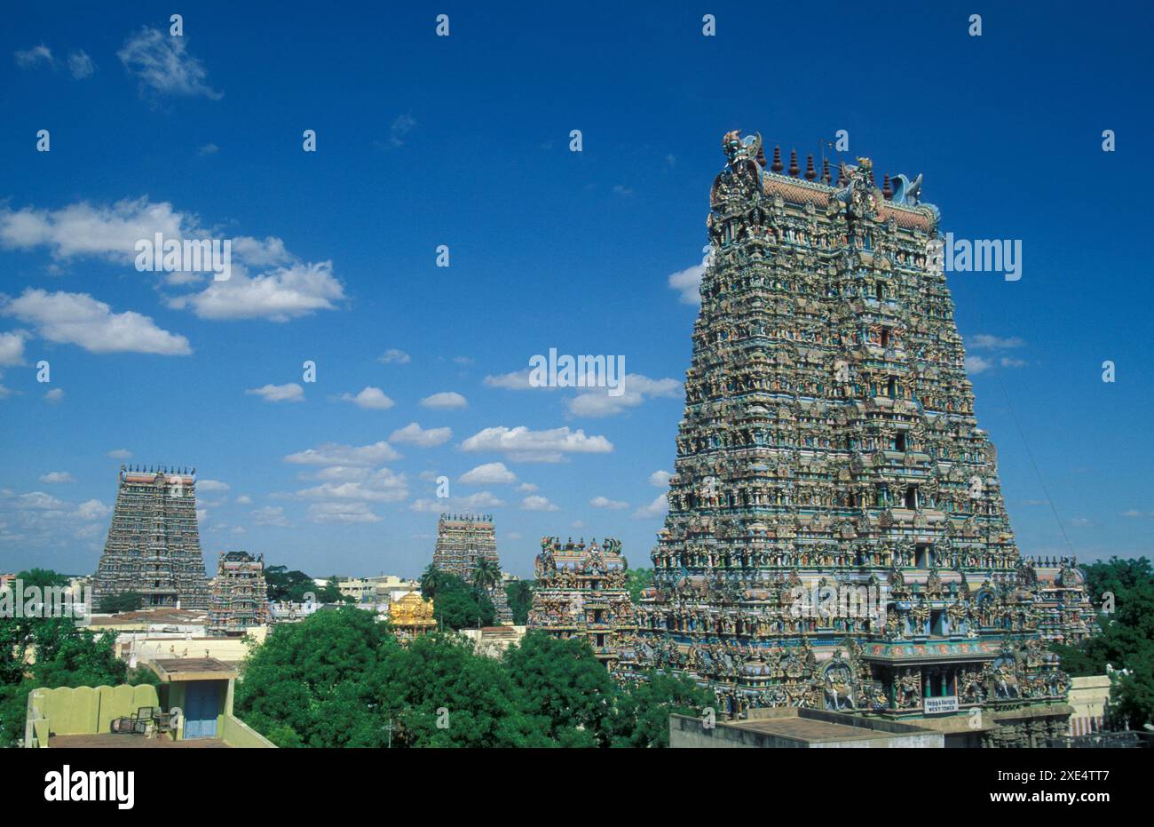 a view of the Tower of the Meenakshi Amman Temple in the city of ...