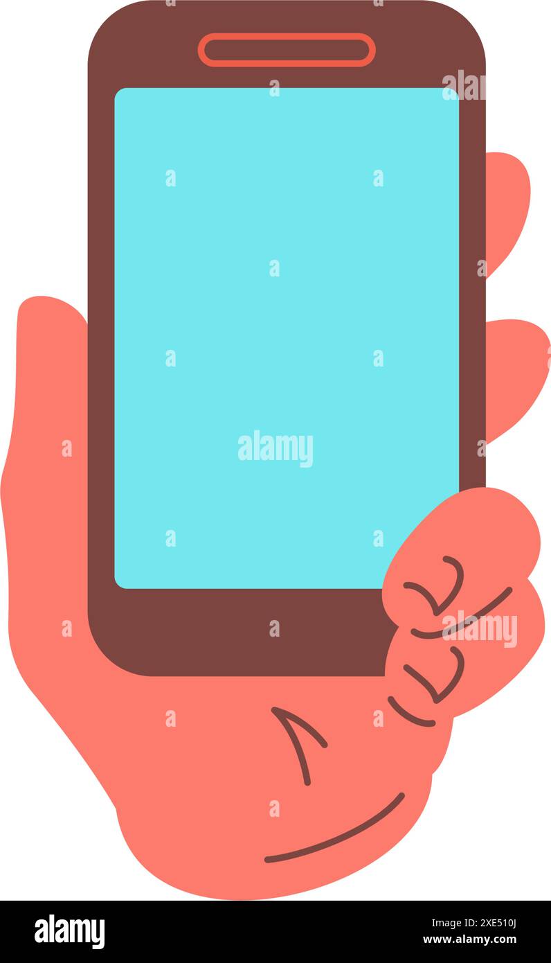 Male hand holding smartphone screen digital application icon vector ...
