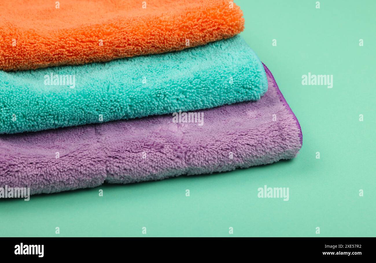 Several household microfiber clothes and mops Stock Photo