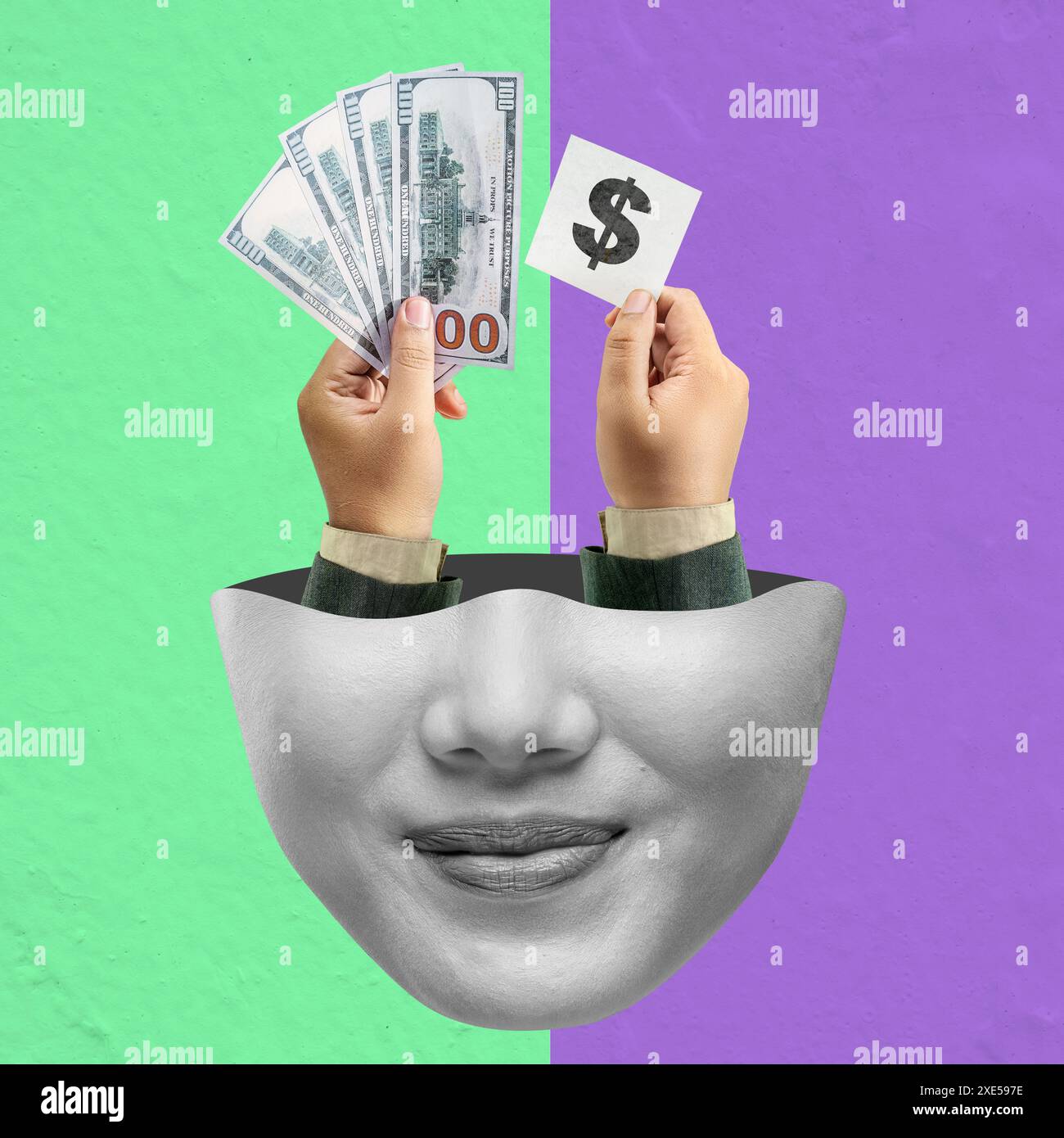 Business hand holding dollar bills and dollar sign inside the woman's ...