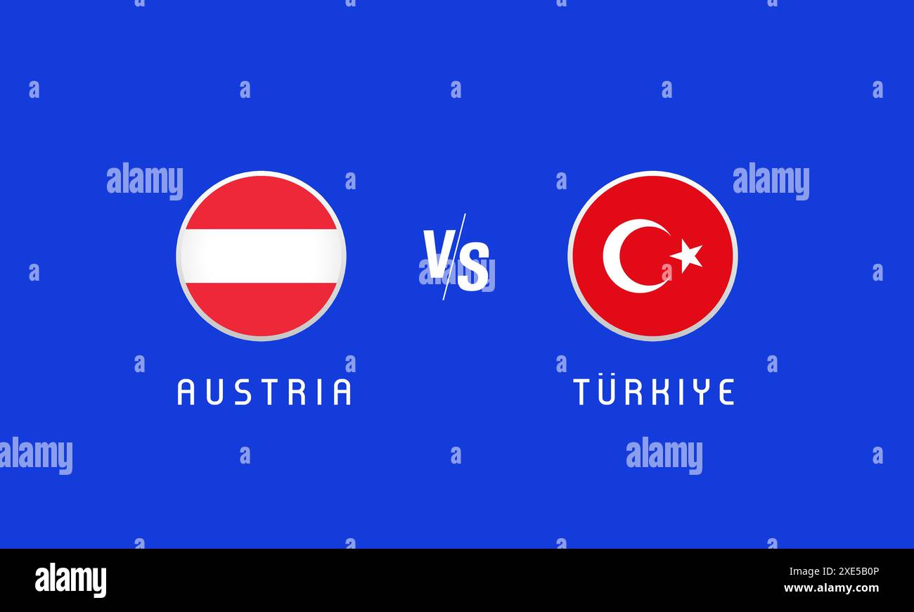 Austria vs Türkiye round of 16, flag emblem concept. Vector background with Austrian and Turkish flags for news program or TV broadcast Stock Vector