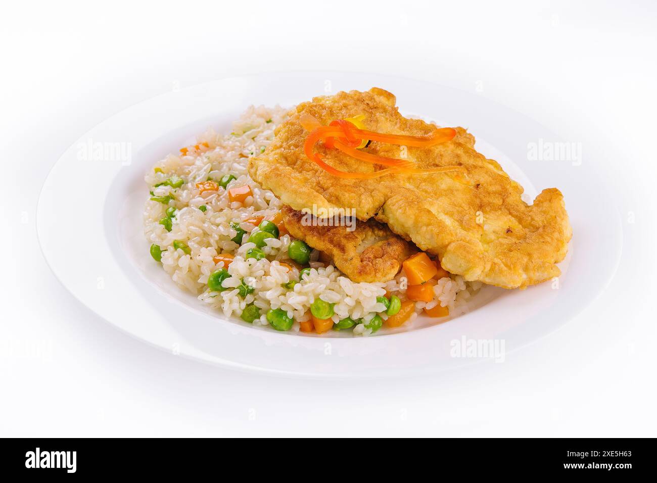 Crispy Southern Fried Pork Chops with risotto Stock Photo