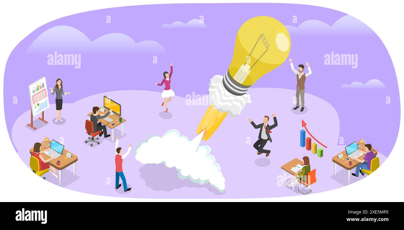 3D Isometric Flat Conceptual Illustration of Startup Idea, New Business ...