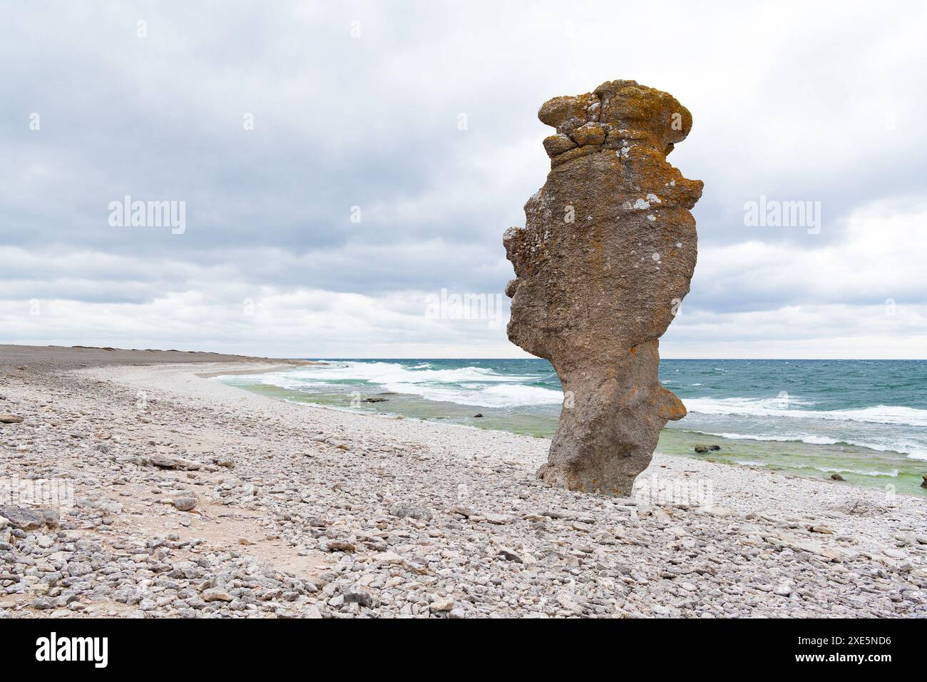 Rauk on Fårö, Gotland, Sweden. Rock formation. Stock Photo