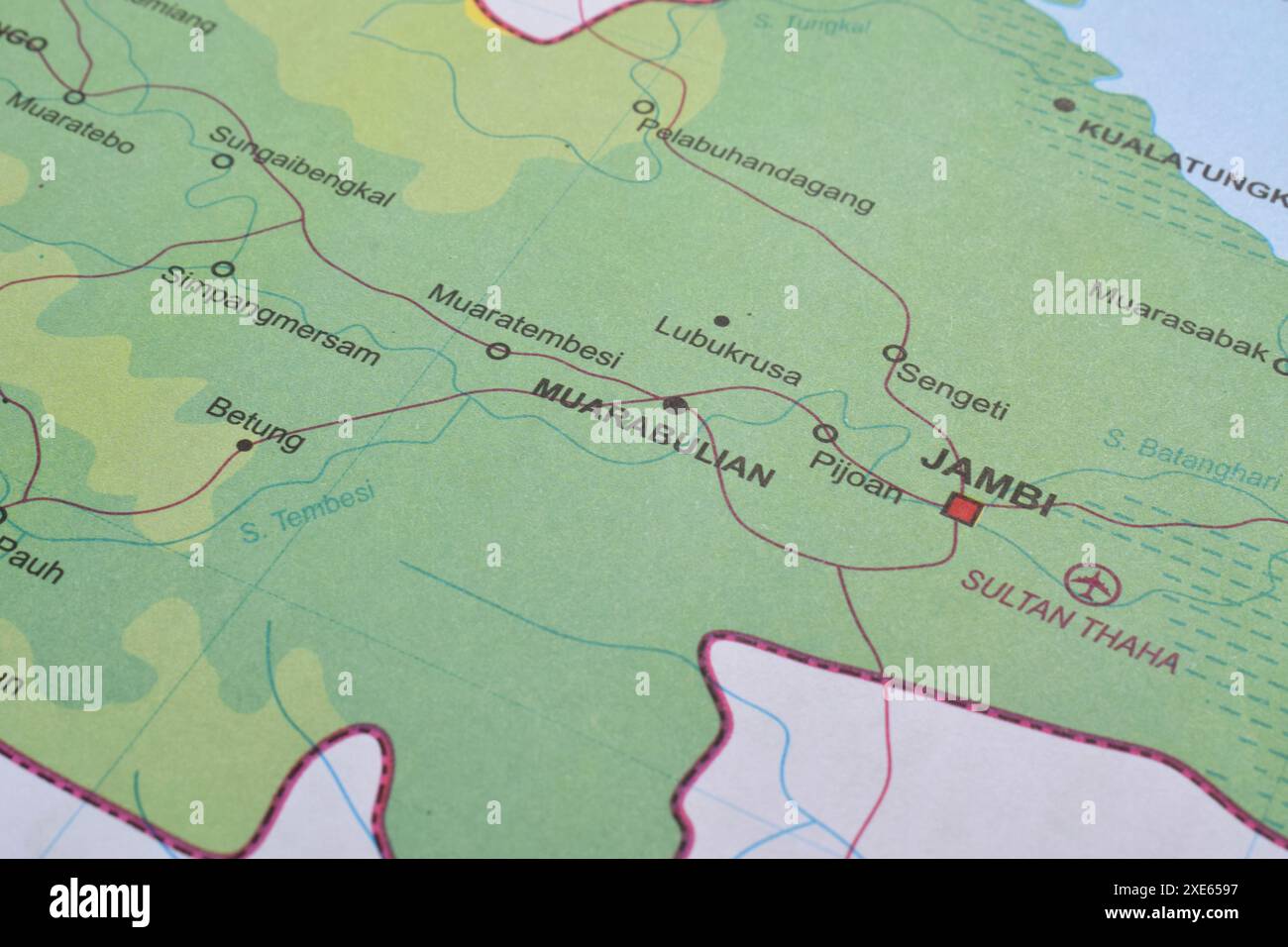 Map of Muara Bulian, the capital of Batanghari Regency, Jambi