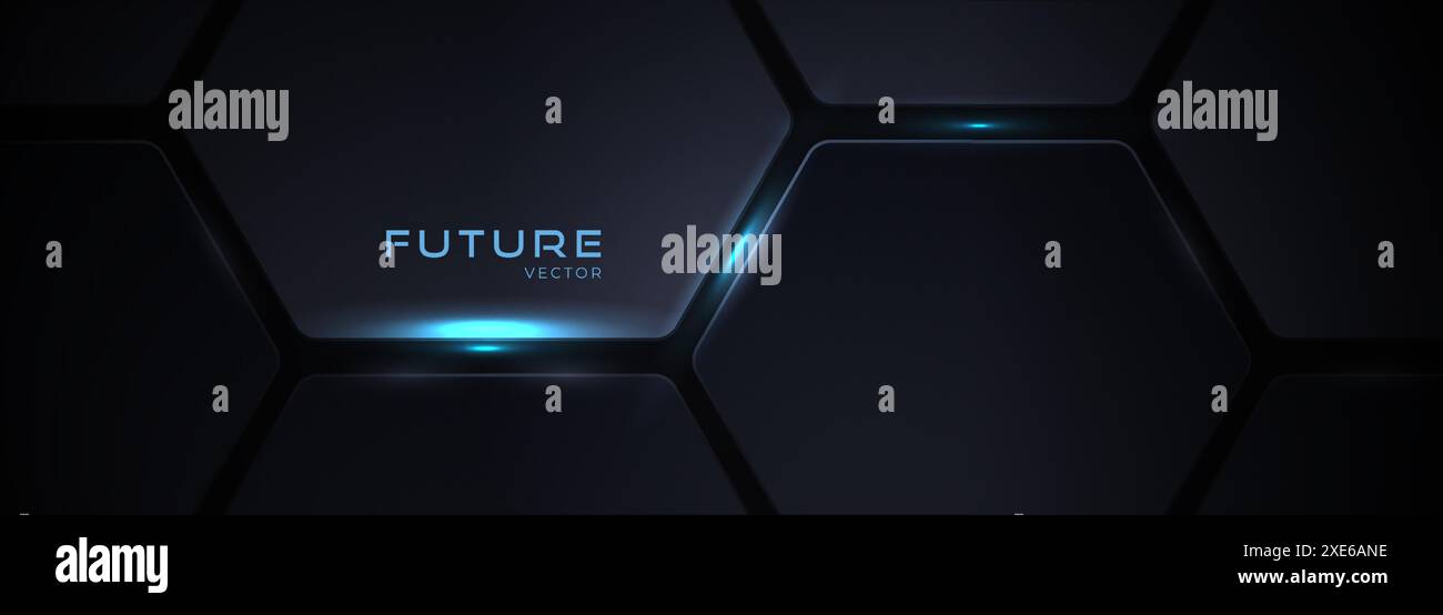 Dark hexagon abstract technology background with light blue colored ...