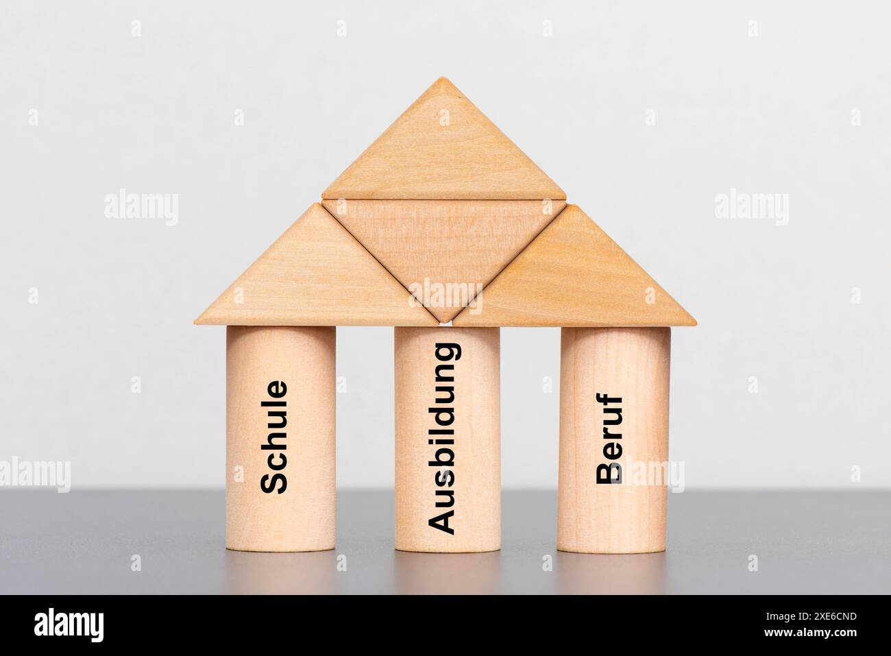 Schule, Ausbildung und Beruf Drei Säulen mit Schule, Ausbildung und Beruf *** School, training and career Three pillars with school, training and care Stock Photo
