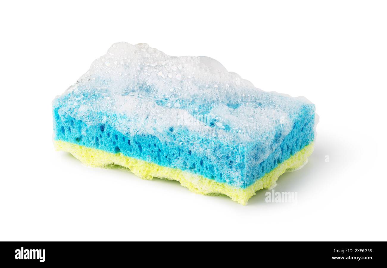 Cleaning sponge with soap foam Stock Photo