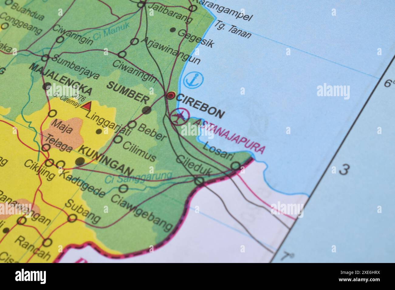 Map of Cirebon City, located in West Java Province, Indonesia Stock Photo