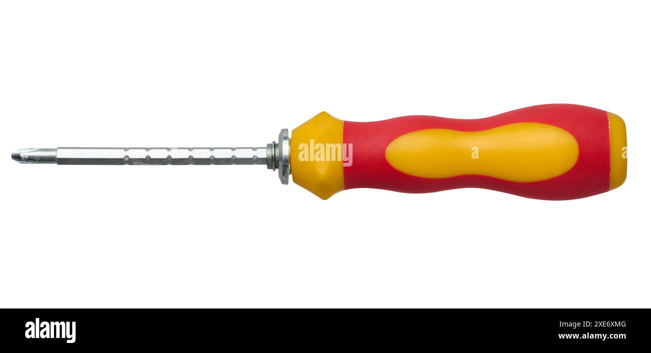 Screwdriver with rubber red handle on isolated background Stock Photo