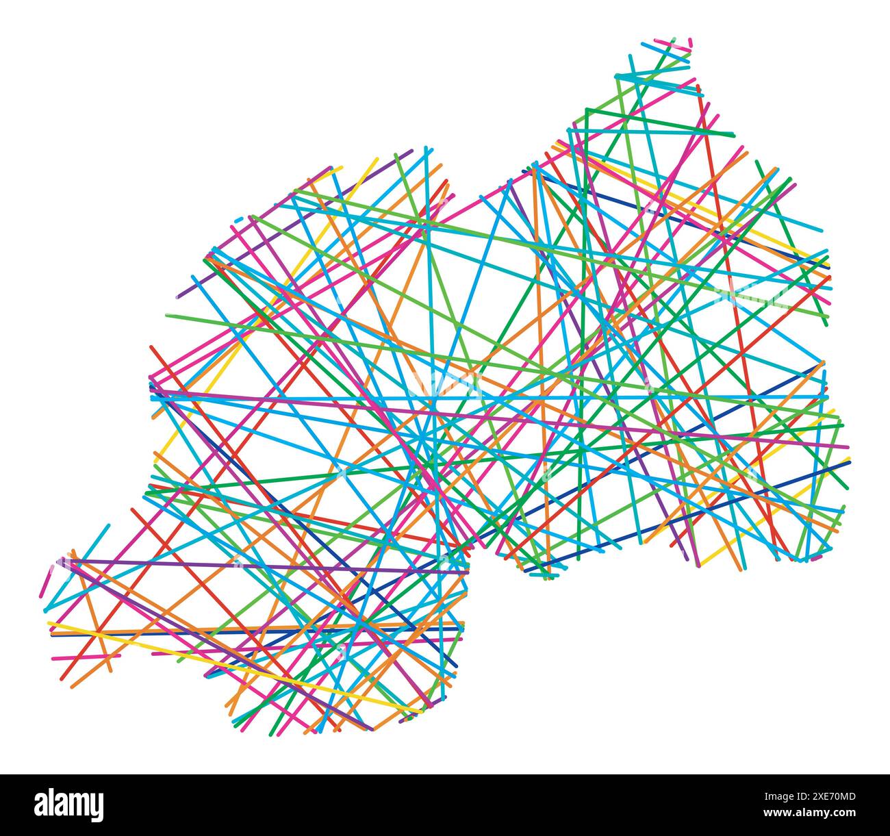 Abstract Map Of Rwanda Showing The Country With Random Crossing Colored 