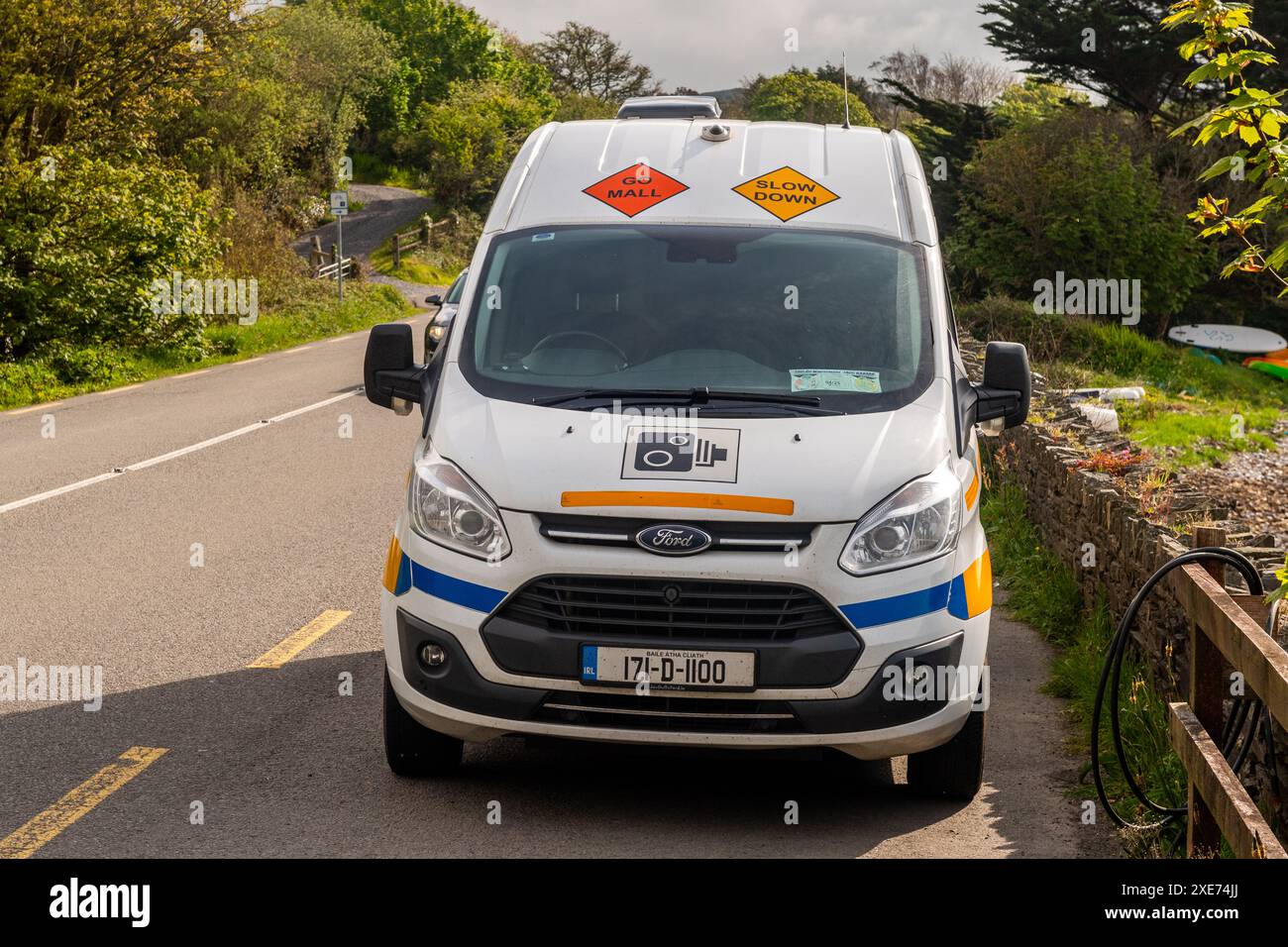 Irish Speed Van at the roadside catching speeding drivers in Schull, West Cork, Ireland. Stock Photo