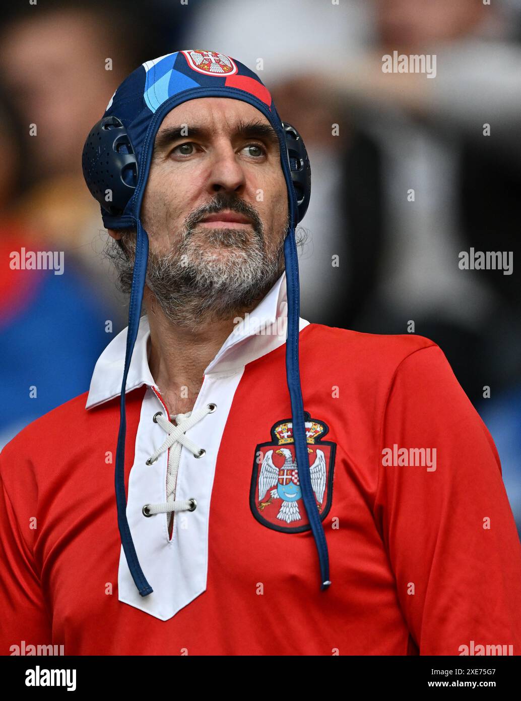 GELSENKIRCHEN, GERMANY - JUNE 16: serbia fan with waterpolo hat before ...