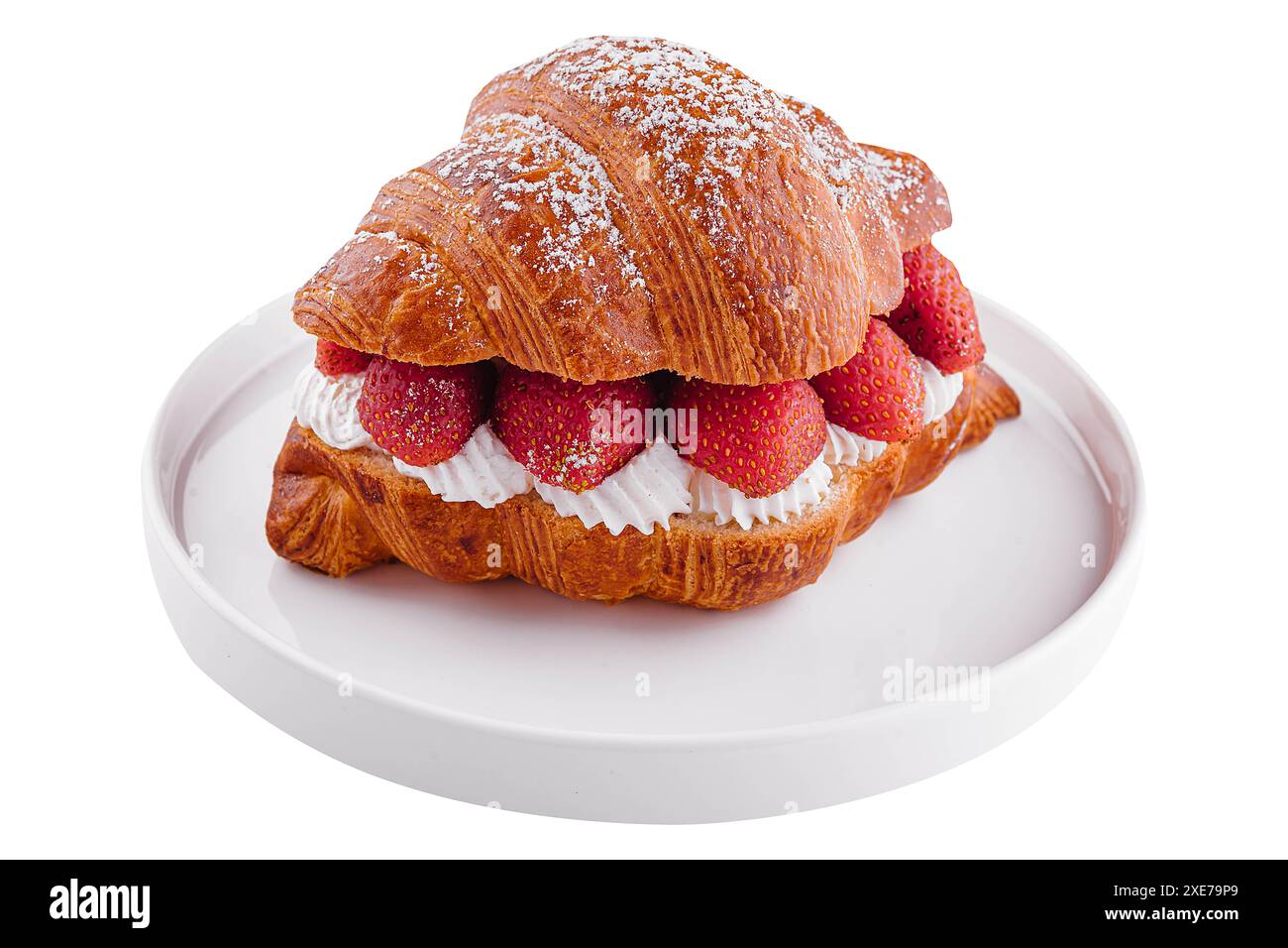 Strawberry and fresh cream croissant on plate Stock Photo