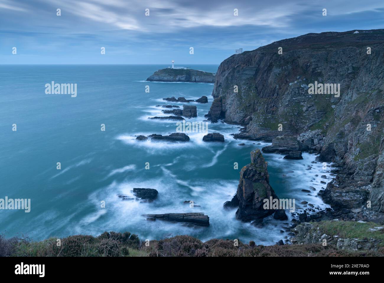 Stormy evening at South Stack Lighthouse on the coast of Anglesey, North Wales, UK. Autumn (September) 2017. Stock Photo