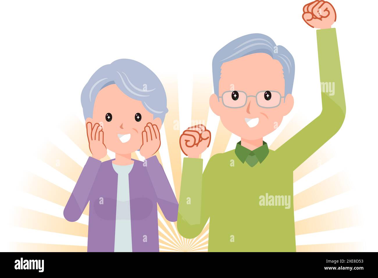 Elderly couple in their 70s-80s. Emotion, excitement, delight Stock ...