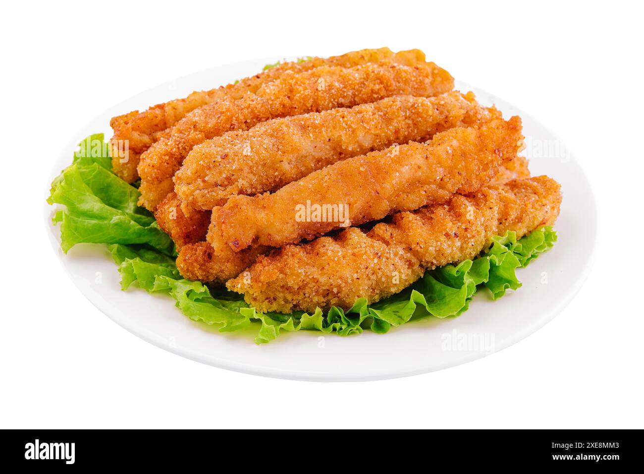 Chicken nuggets on lettuce isolated on white Stock Photo