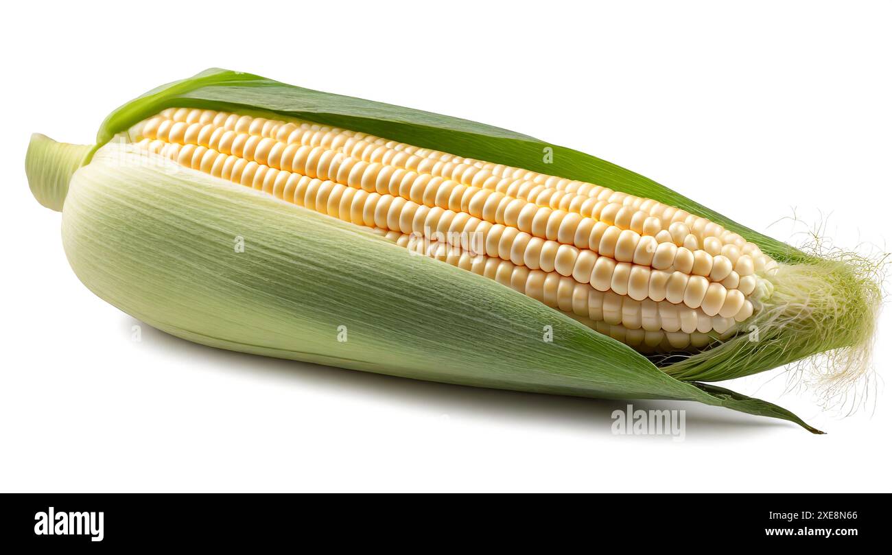 Fresh corn on the cob isolated on white background. Clipping Path Stock Photo