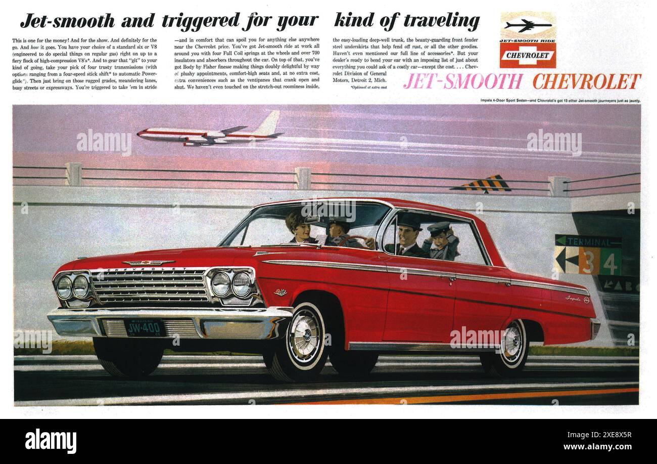 1962 Chevrolet Impala Sports Sedan ad -'Jet-smooth' Stock Photo