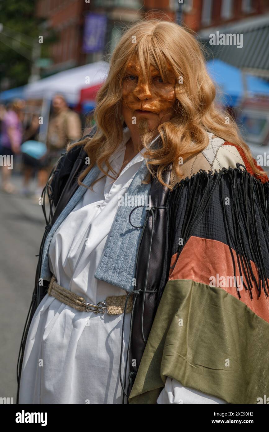 Johnstown, New York, June 22, 2024: Cosplayers took to the streets at the annual Toying Around block party. Stock Photo