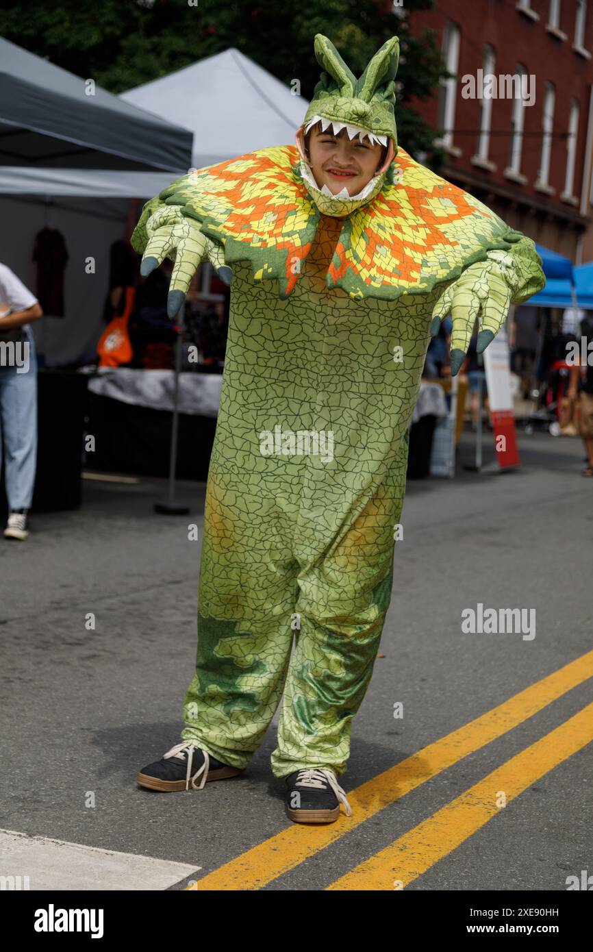 Johnstown, New York, June 22, 2024: Cosplayers took to the streets at the annual Toying Around block party. Stock Photo