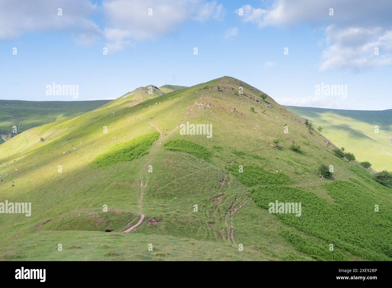 Y Grib, the Dragon's Back at the head of the Rhiangoll Valley, Black Mountains, Powys, UK Stock Photo