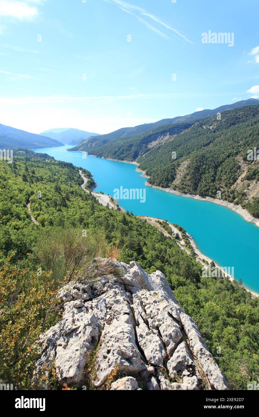 Top view above the Castillon lake, Alpes de Haute Provence, France ...