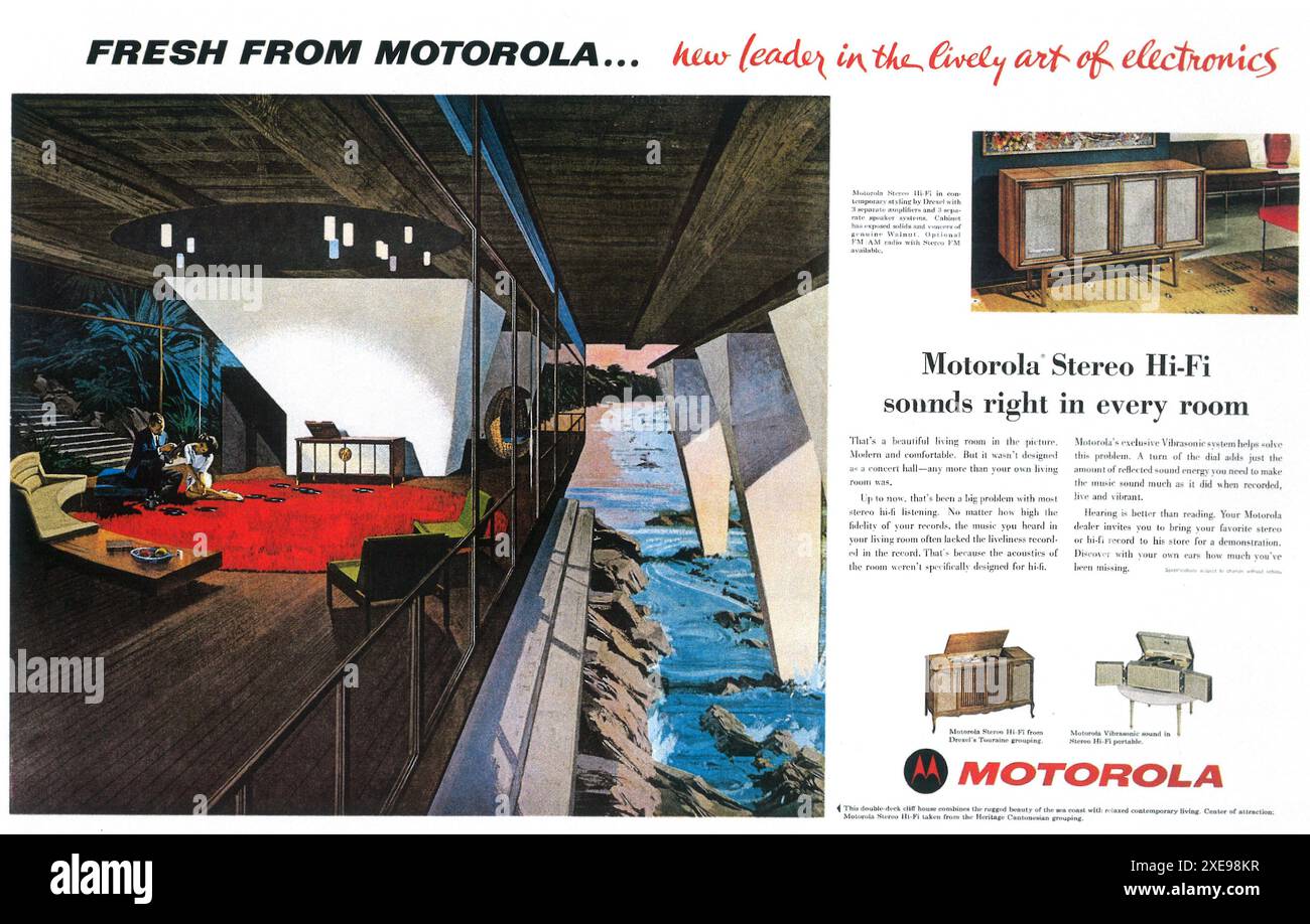 1962 Motorola Stereo Hi-Fi ad with Charles Schridde Art
