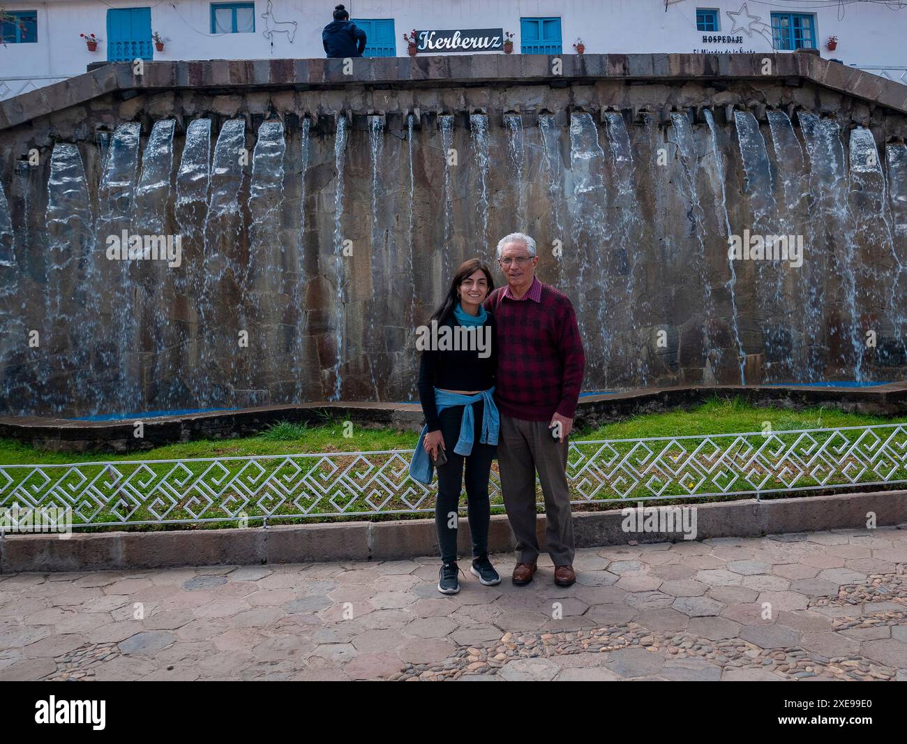 Peruvian Father Cusco, Peru - August 9 2023: Black-Haired Woman posing with her Father ...