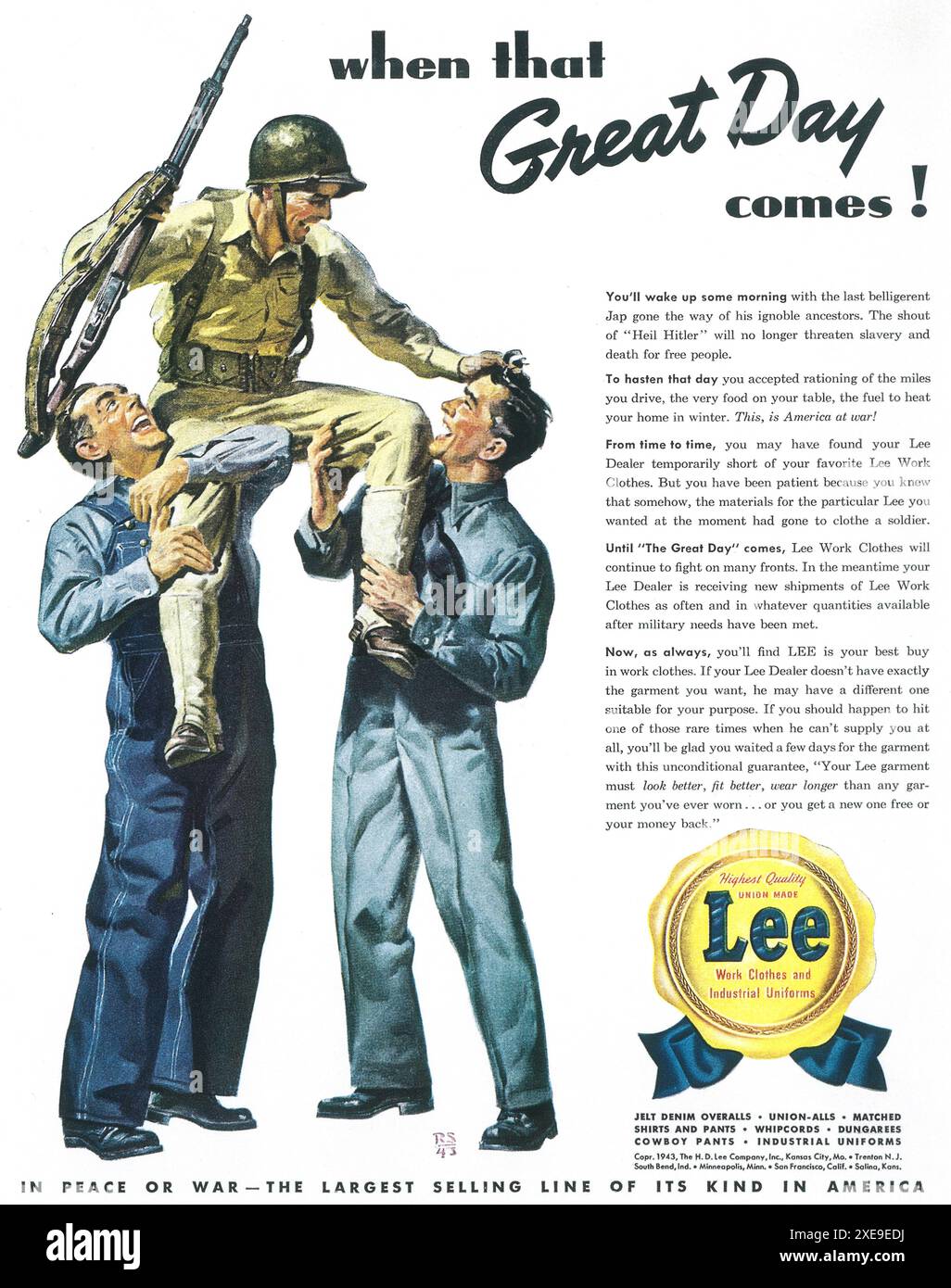 1943 WW2 Lee Work Clothes Industrial Uniforms ad Stock Photo