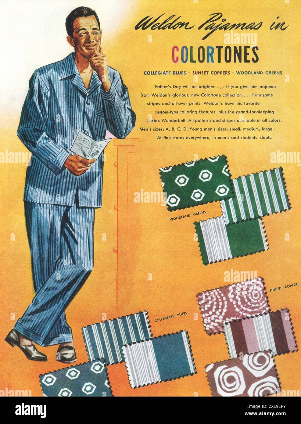 1947 Weldon Mens Pajamas Ad Stock Photo
