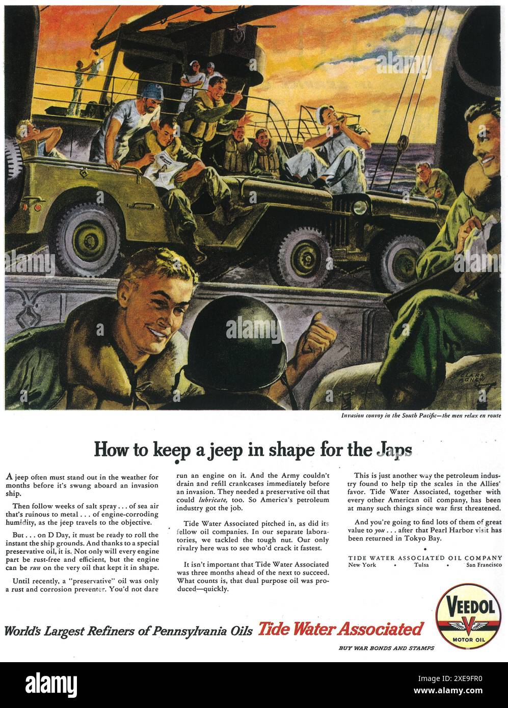 1943 WWII WW2 Veedol Motor Oil Ad- "Keep a Jeep in shape for the Japs
