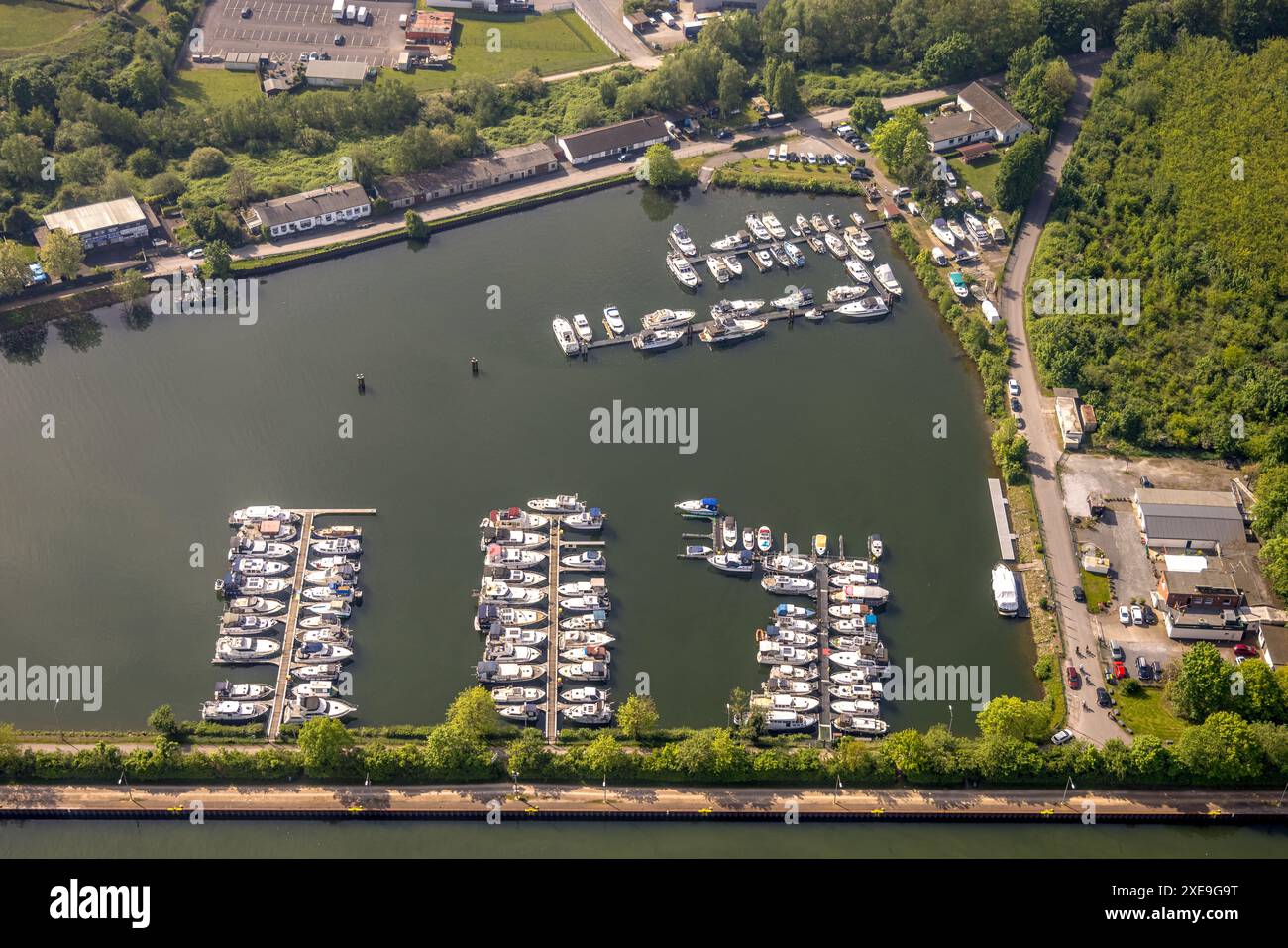 Aerial view, Herner Meer with marina for pleasure craft, moorings, Rhine-Herne Canal, Horsthausen, Herne, Ruhr area, North Rhine-Westphalia, Germany, Stock Photo