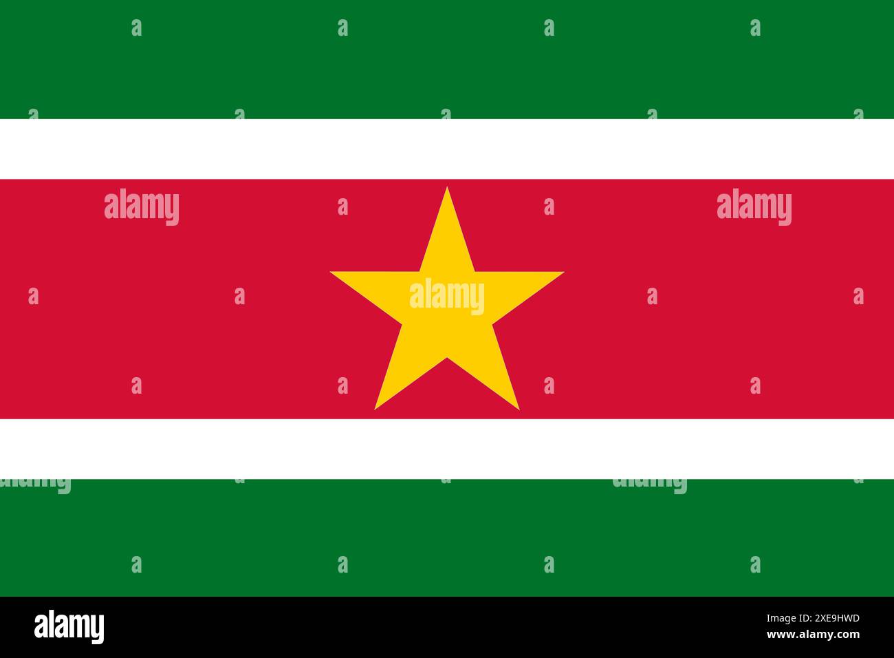 Flag of Suriname. Surinamese flag on fabric surface. Fabric texture. National symbol. Republic of Su Stock Photo