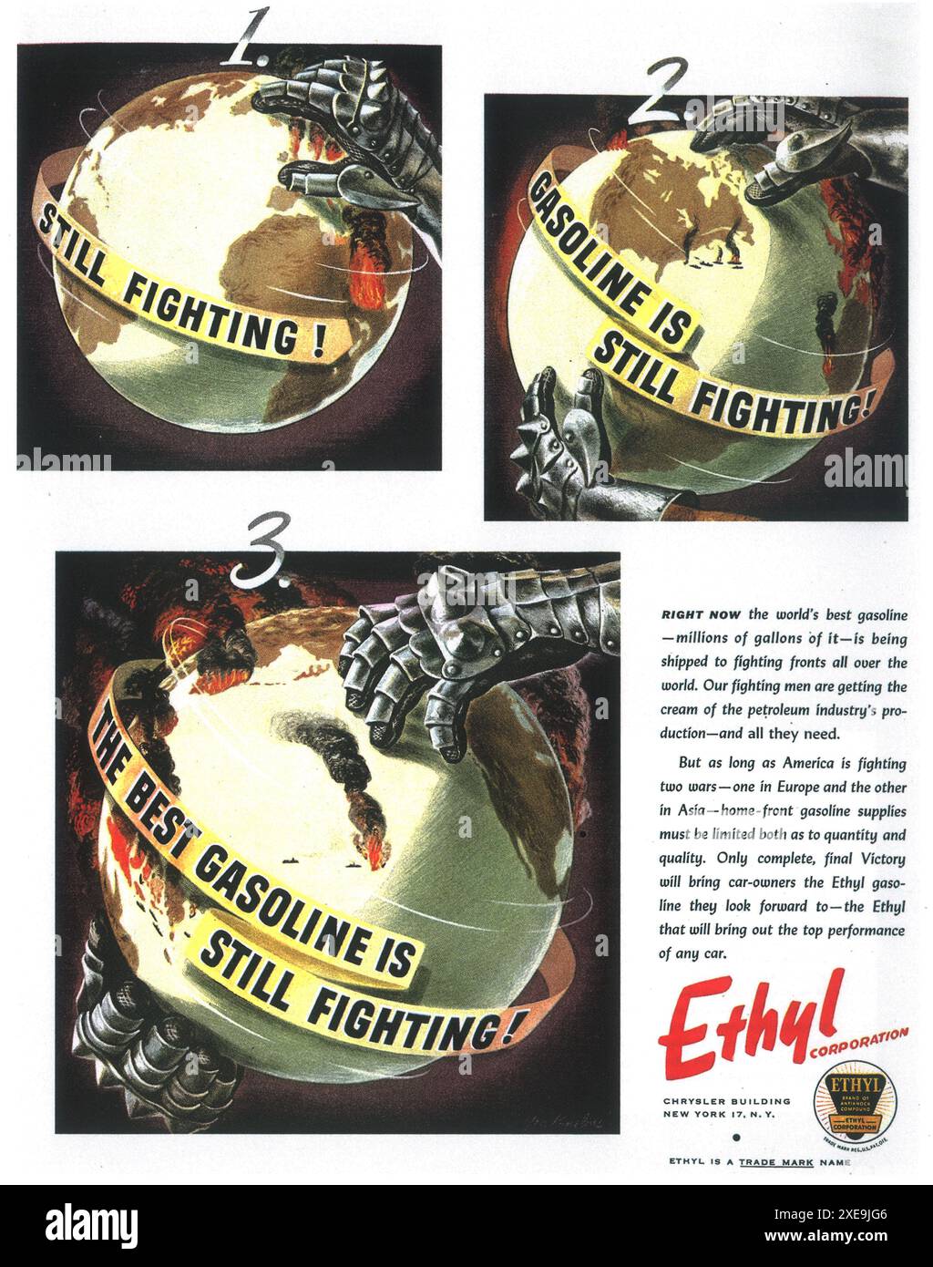 1945 Ethyl corporation WW2 Ad Still fighting Stock Photo Alamy