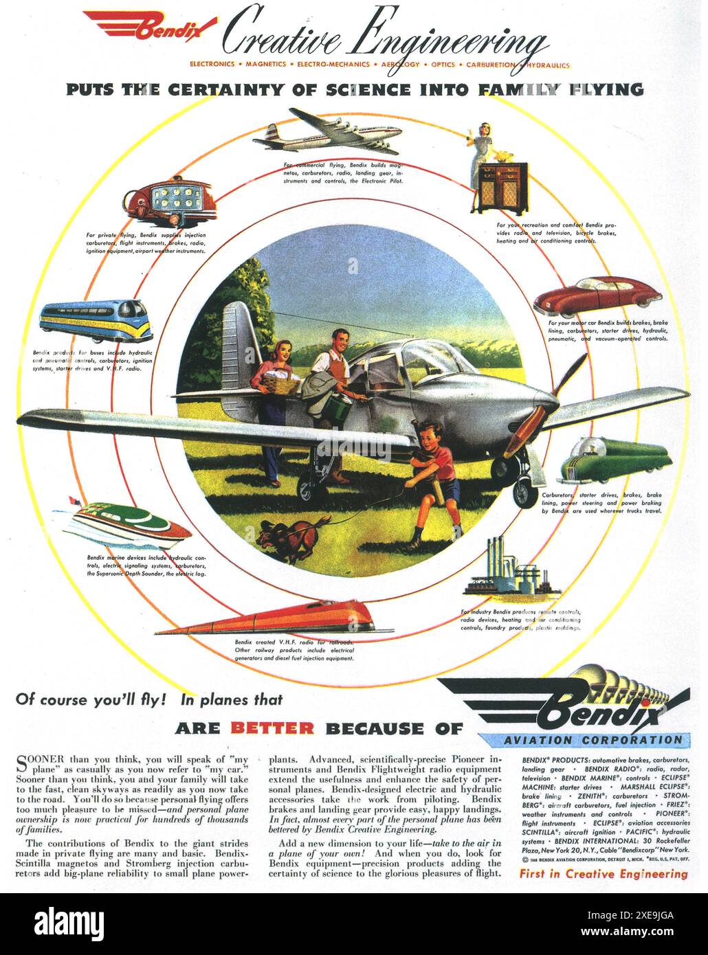 1946 Bendix Aviation Corporation Ad - Family flying Stock Photo