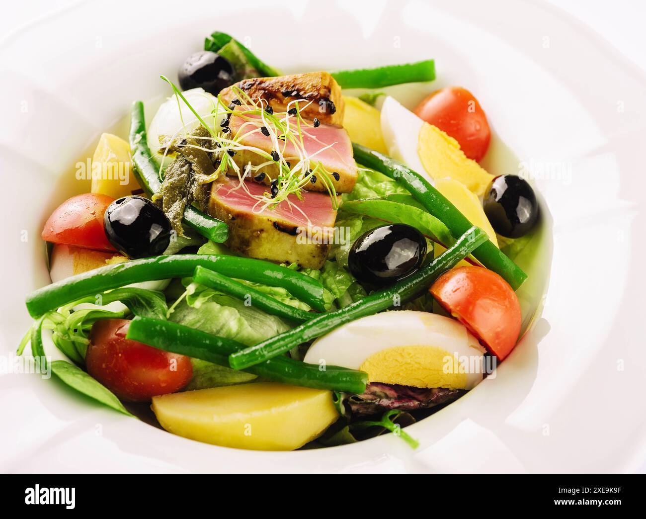 Nicoise salad with tuma and tomato Stock Photo