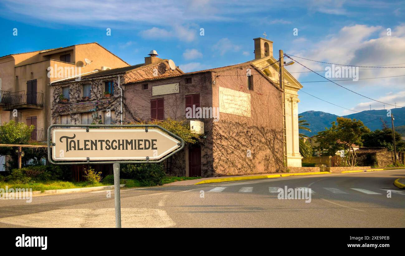 Signposts the direct way to Talent Forge - Bildmontage Stock Photo