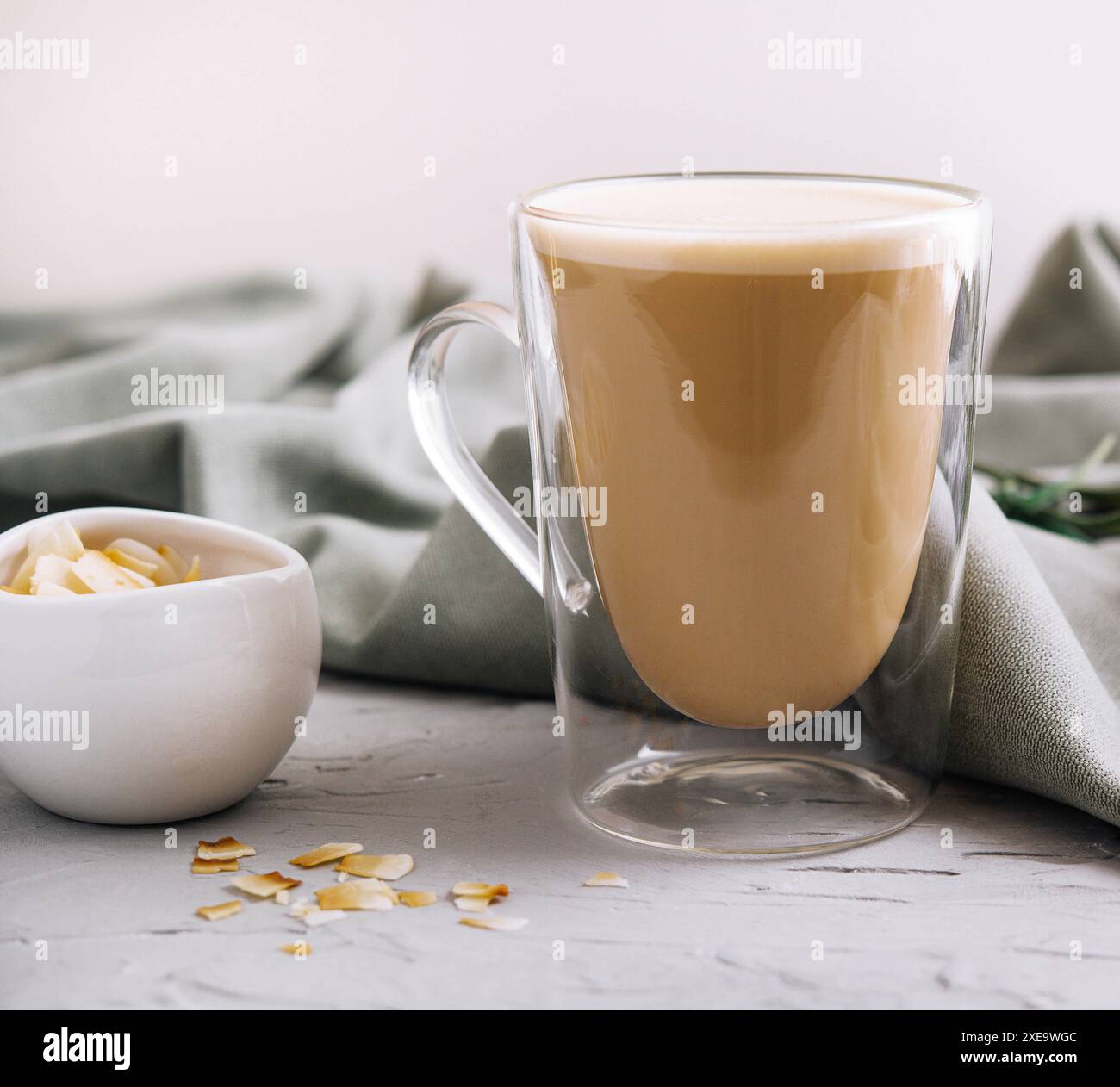 Almond milk latte in a glass Stock Photo