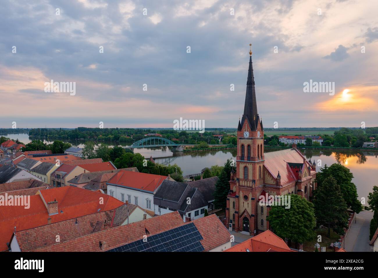 Aerail view about Ráckeve, a small town in Hungary which located about 50 kilometers south of Budapest, on Csepel Island. Stock Photo