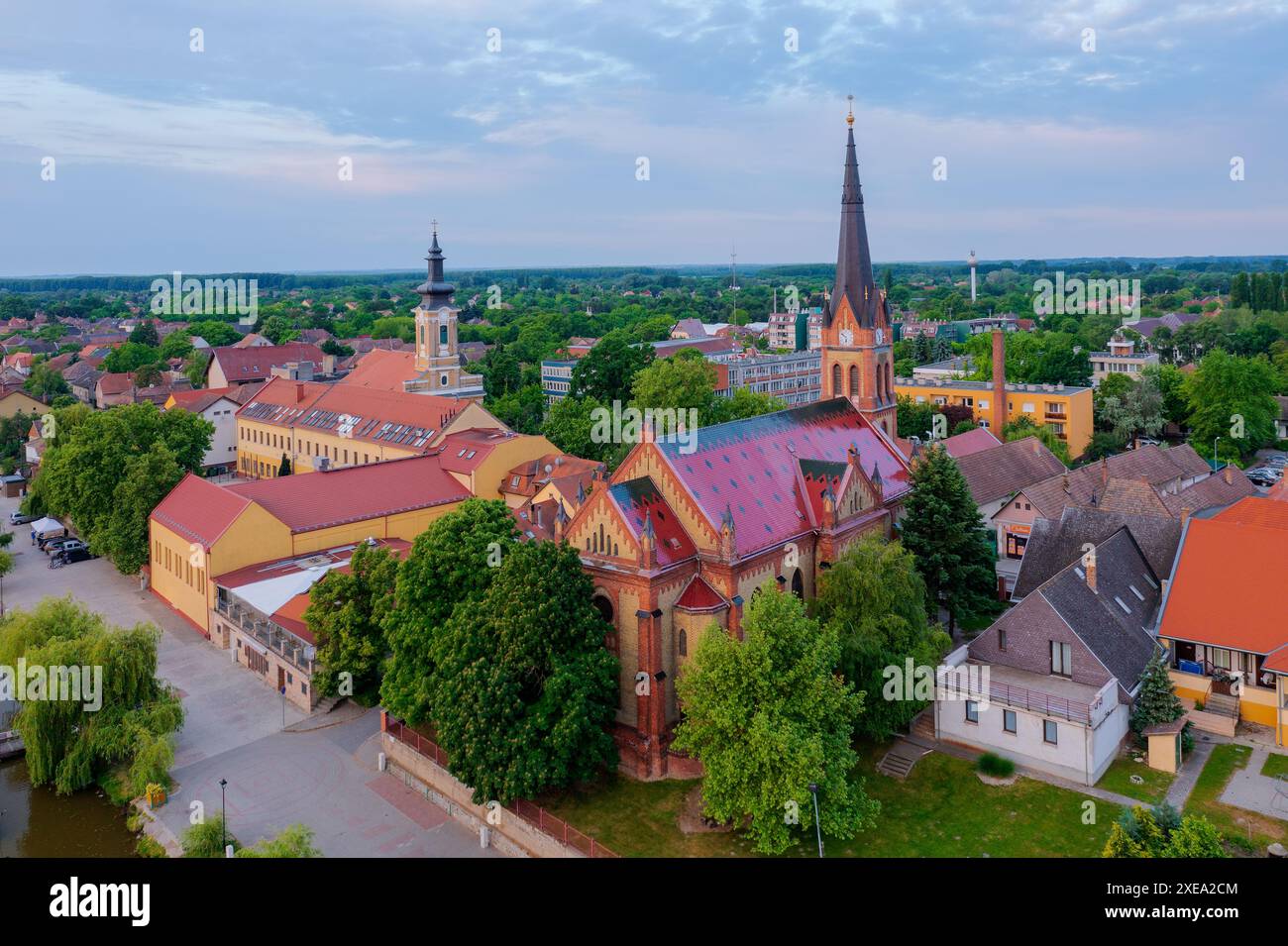 Aerail view about Ráckeve, a small town in Hungary which located about 50 kilometers south of Budapest, on Csepel Island. Stock Photo