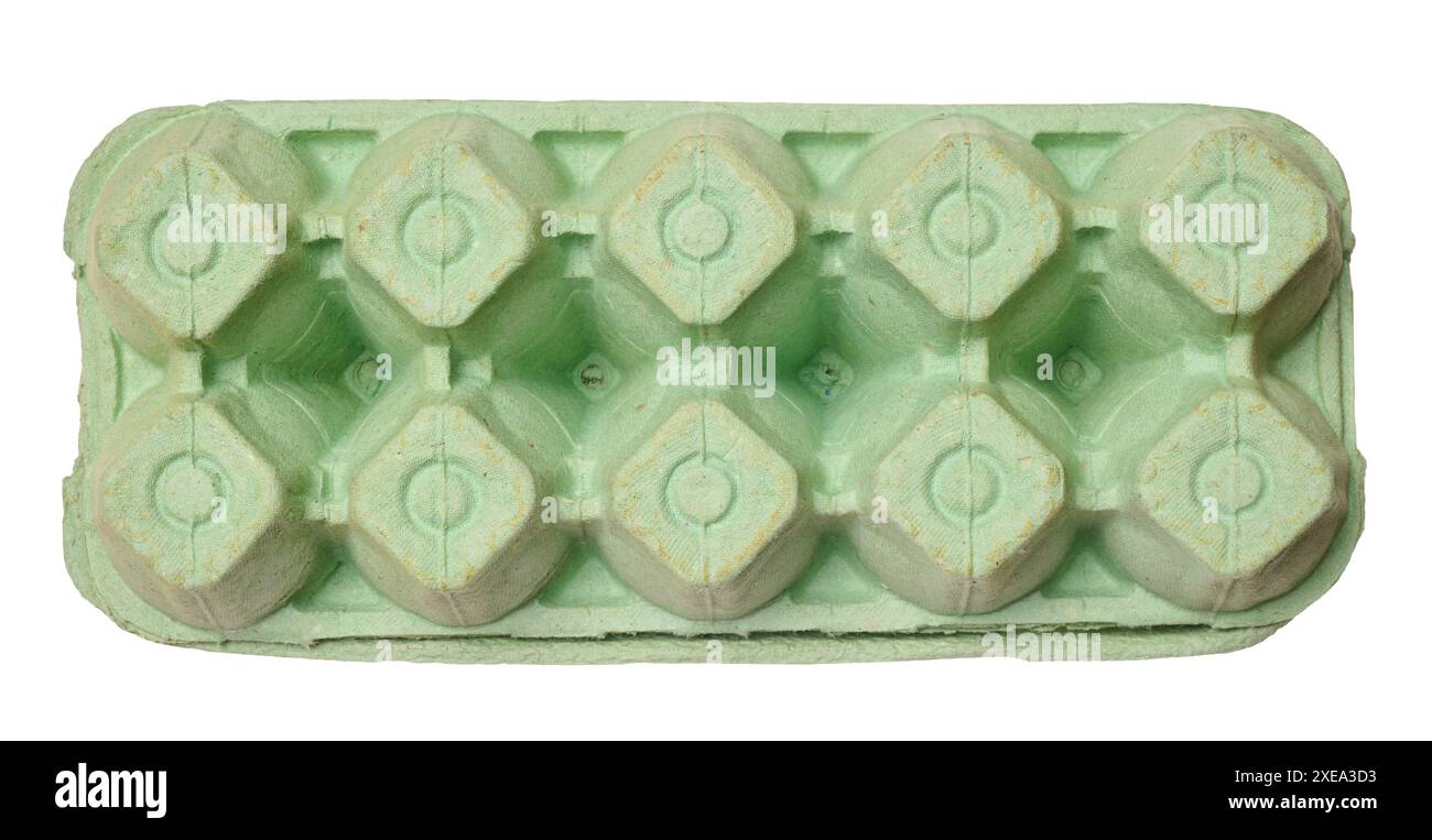 Green recycled egg carton box on isolated background, storage Stock Photo